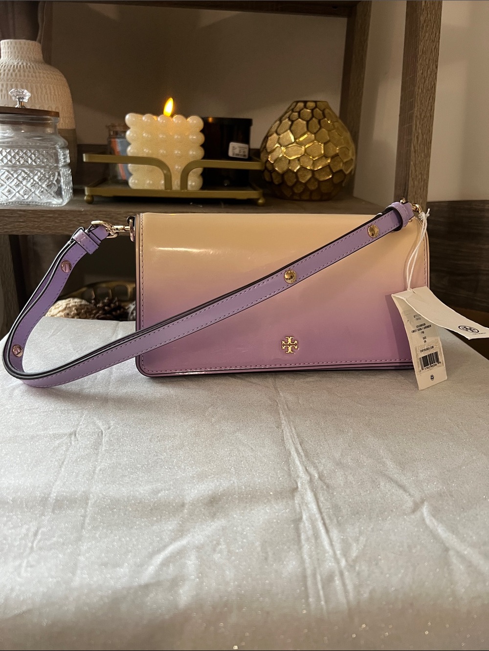 Tory Burch Yellow-to-Lavender Patent Leather Shoulder Bag